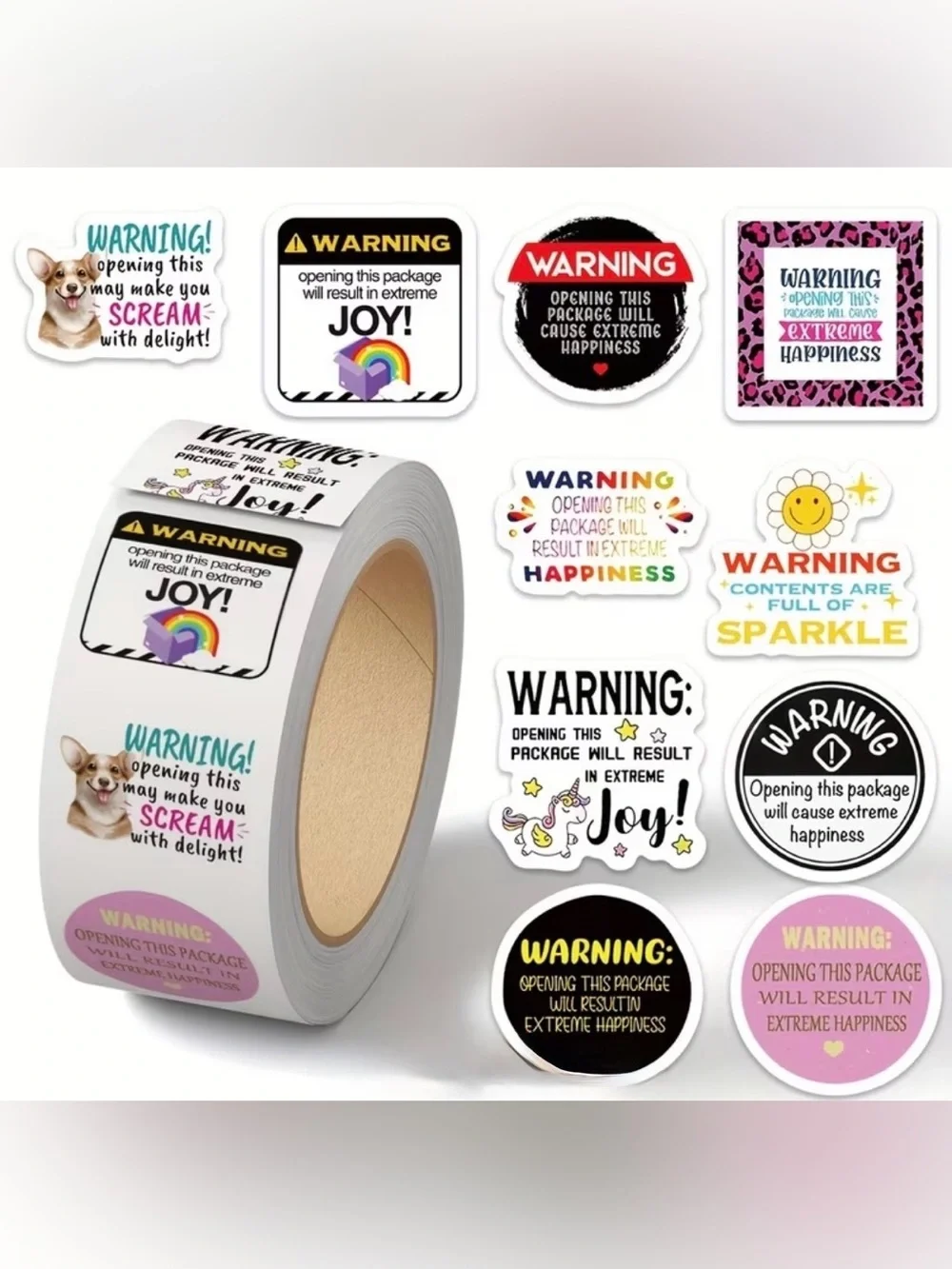 Joy Warning Sticker Roll of 100 - New